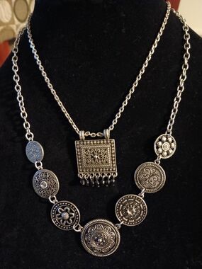 Silver-Tone Bohemian Medallion Necklace Set